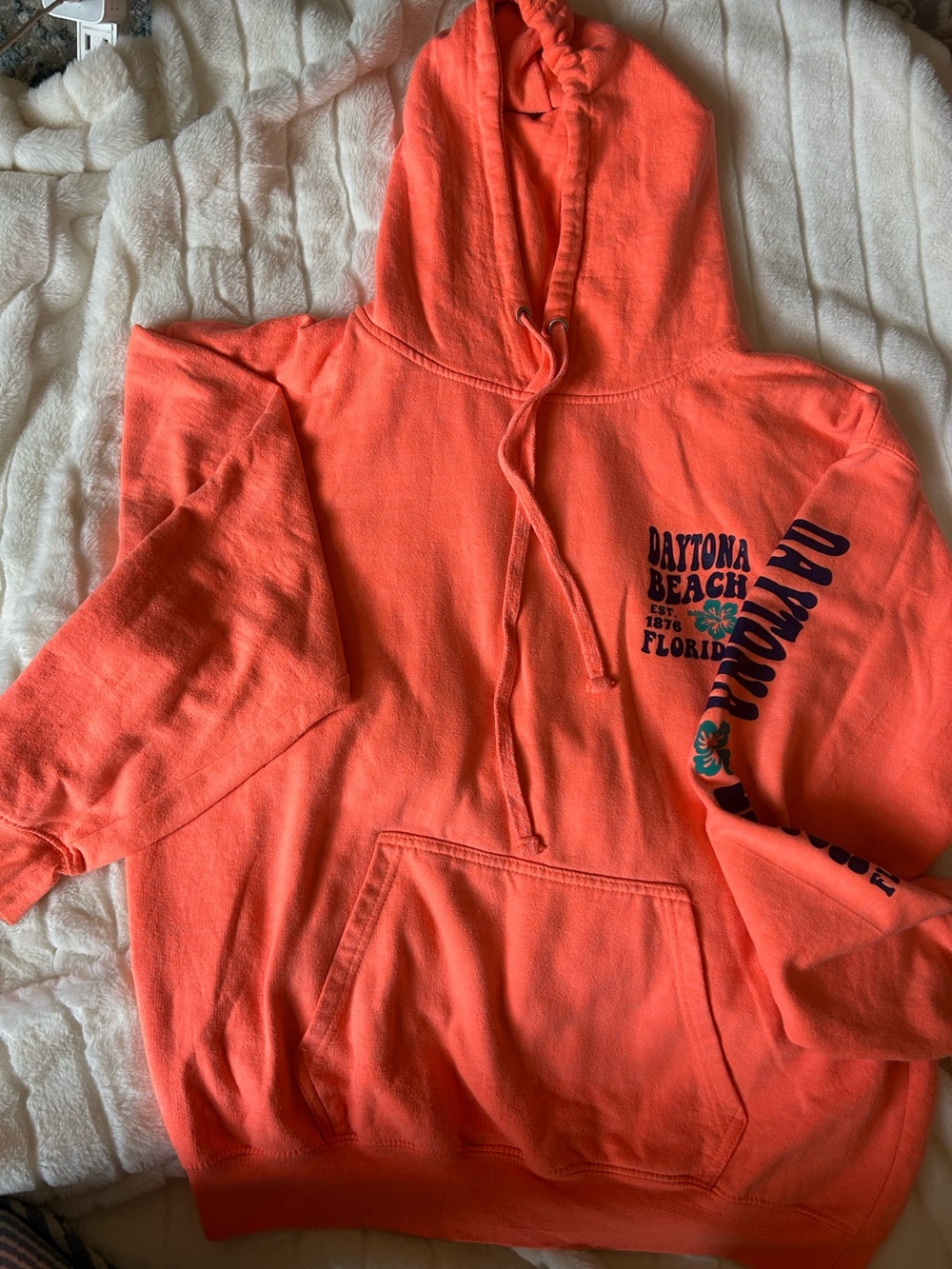 Daytona Beach Graphic Hoodie in Bright Coral